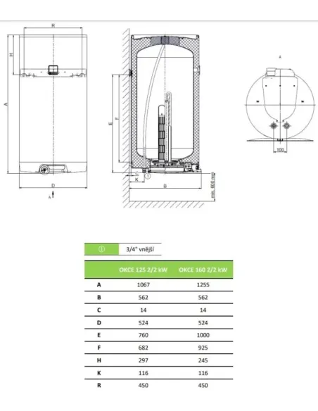 Ohrievač vody OKCE 125 2/2,2 kW
