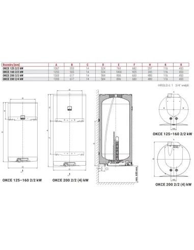 Ohrievač vody OKCE 160 2/2,2 kW