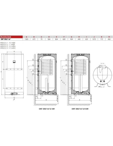 Kombinovaný zásobník OKF 200/1 m2 2/2 kW